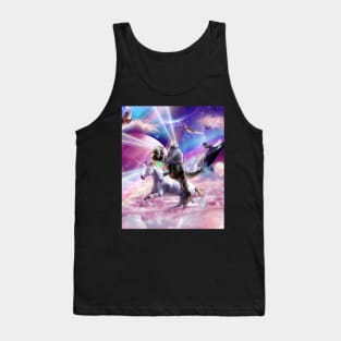 Laser Eyes Space Cat On Dinosaur Unicorn - Rainbow Tank Top